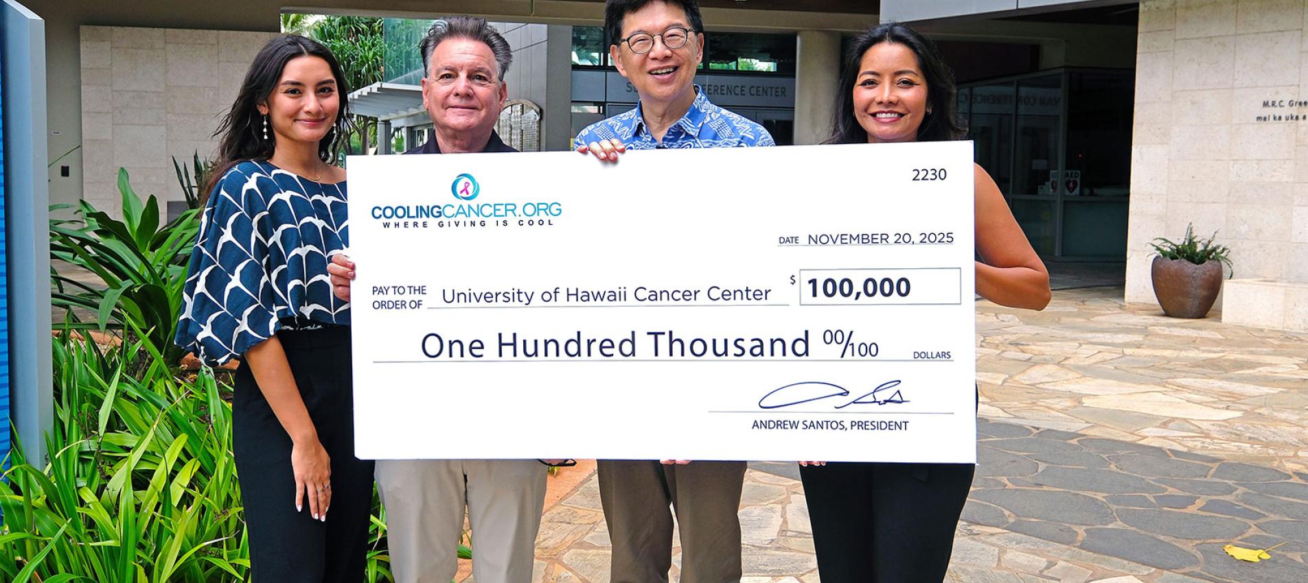 Cooling Cancer donation check presentation archive photo
